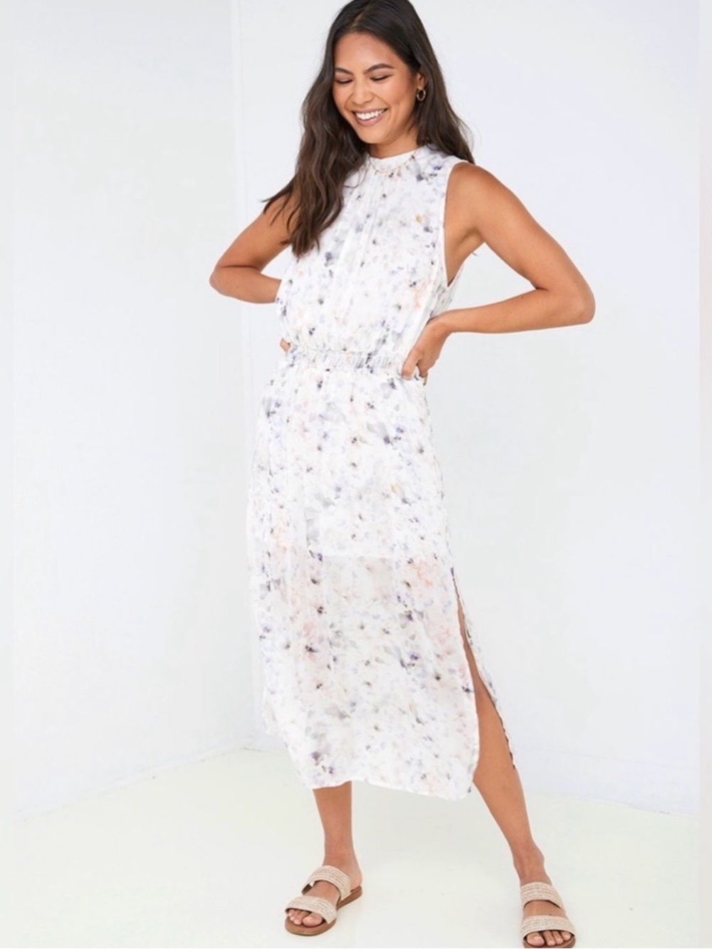 Bella Dahl Cream Maxi Dress with Pink & Lavender Floral Print
